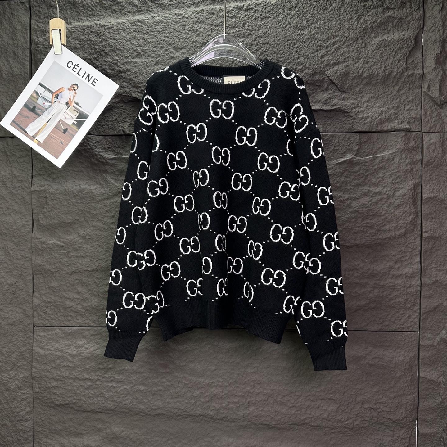 

Унісекс вільний вовняний светр з жакардовим плетінням від GU - Круглий виріз, з довгим рукавом, пуловер X-Large