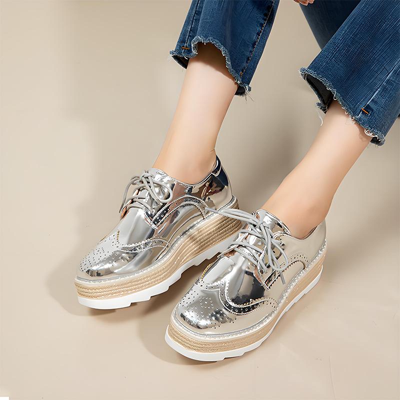 2025 Autumn Fashion Women's Small Leather Shoes Lace-up Platform Muffin Wedge Heel Single Shoes British Style Casual Shoes HZB-2931-9