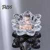 Talos Crystal Lotus Flower Tealight Candle Holders, Glass Tea Light Candlestick Decor with Deep Grooved Plate, Multifunctional Decoration for