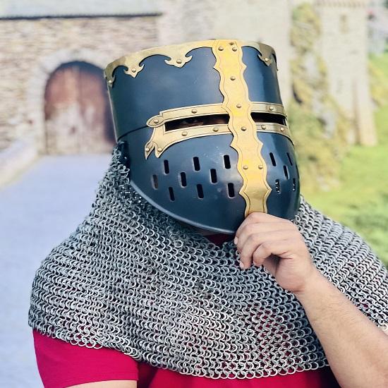 Templar Helmet  With 14 Gauge Chainmail Ready For Battle Knight Templar Helmet Medieval Armor Larp SCA Helmet