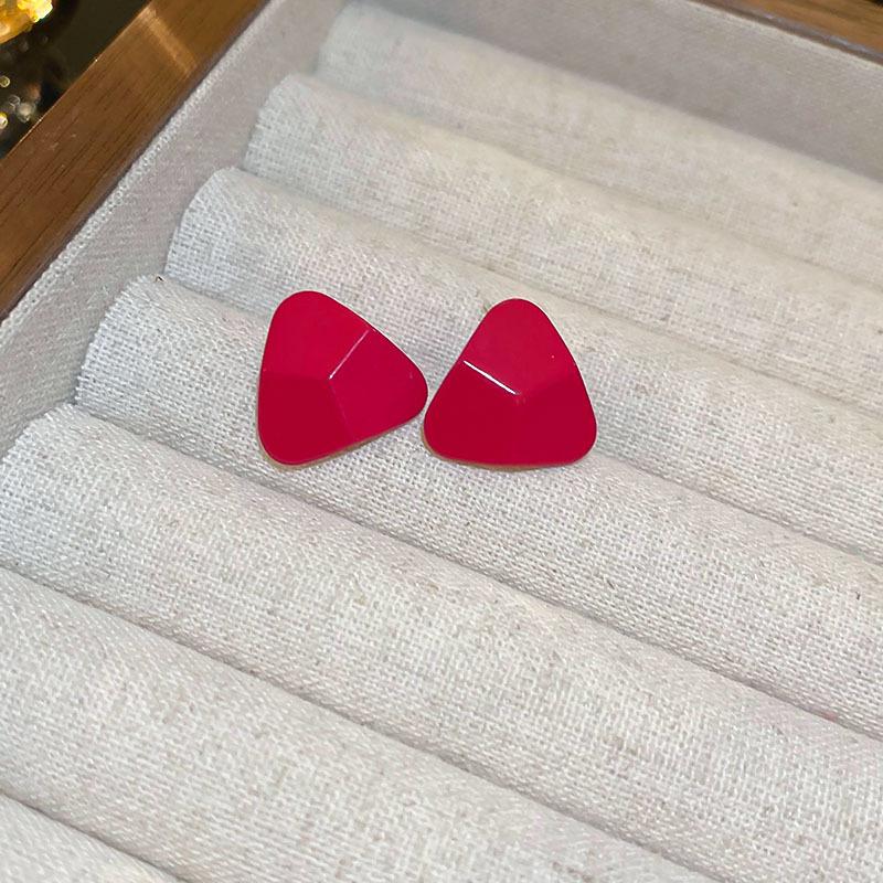 Silver Needle Red Rhombus Earrings - Light Luxury, High-End Fashion, Versatile Design, Simple and Niche Ear Hoops.