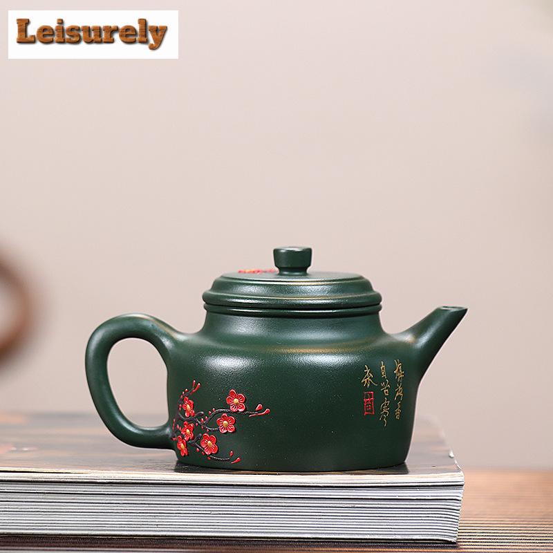 270ml  Authentic Yixing Purple Clay Teapots Hand Painted Plum Blossom Pot Raw Ore Ink Green Mud Kettle Chinese Zisha Teaset Gift