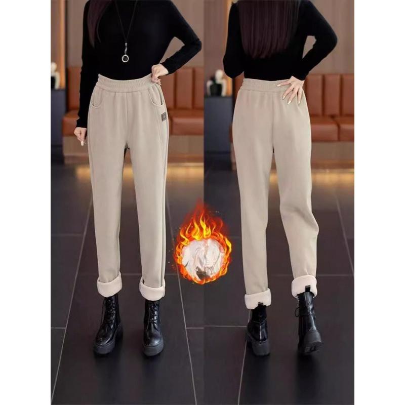 Autumn and Winter Fleece and Thickened Casual Pants, Slimming and Fashionable High-waisted Warm Long Pants, Loose Skinny Pants