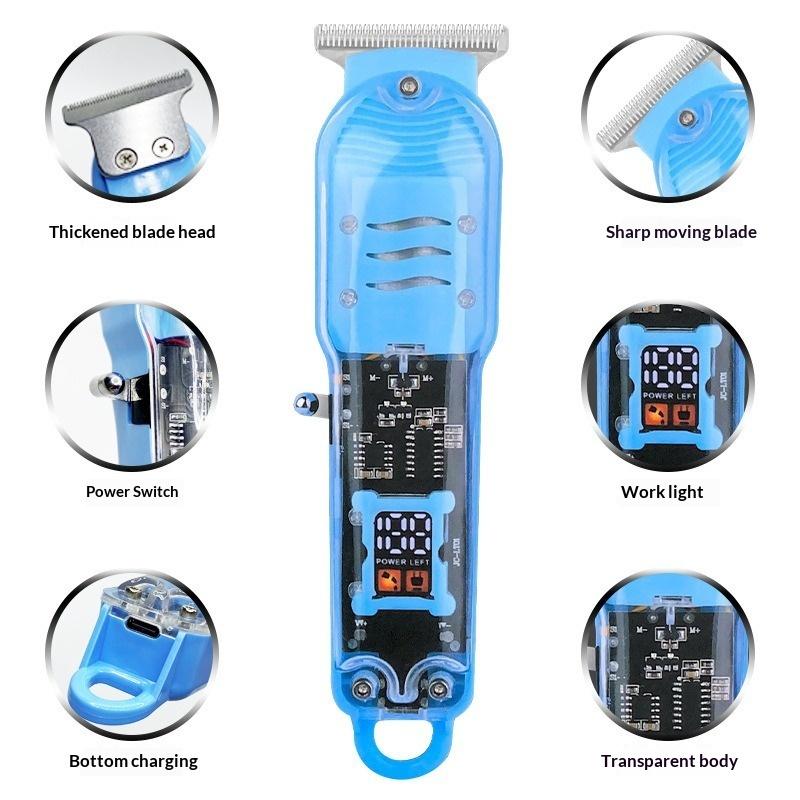 Electric Hair Trimmer Men'S Electric Shaver Trimmer Transparent Body Digital Display Professional Trimmer Usb Hair Cutting