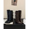 2025 Autumn and Winter New Fashion Versatile Small Square Head Belt Buckle Thick Heel Warehouse Tube Boots Cloth Knee High Boots