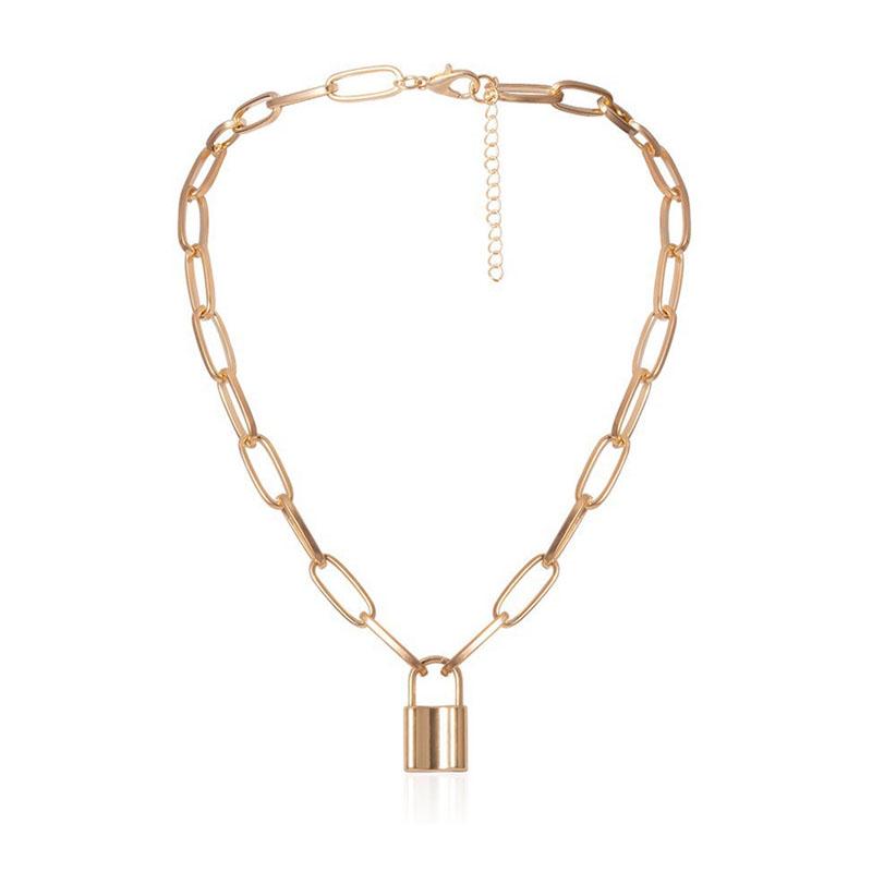 Women Fashion Lock Pendant Choker Necklace Geometric Chain Necklace Girls Jewelry Accessories Gift