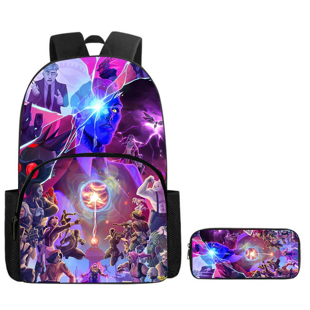 2Pcs Set FORTNITE Kids Mochila Backpack With Front Pocket&Pencil Bag,Lightweight Durable,School Daily Use,For Boys Girls Age 6-9