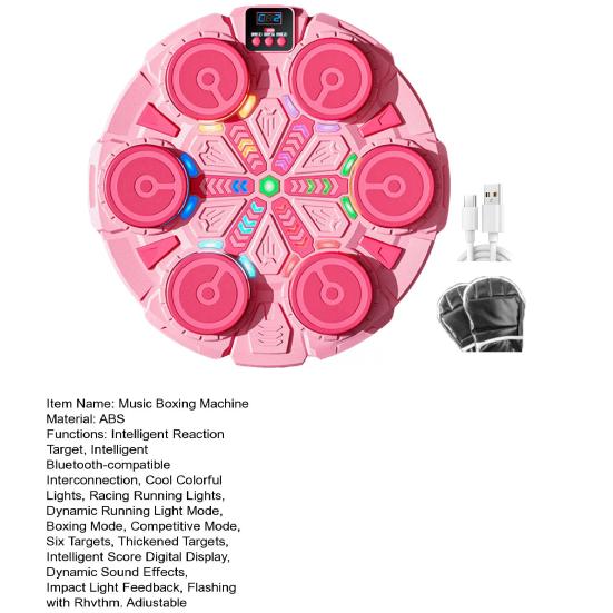 Maszyna bokserska do muzyki z rękawicami, montowana na ścianie, tryby prędkości, regulowany elektroniczny trener bokserski, cel, światło LED, podkładka do uderzania, sprzęt do treningu domowego