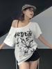 T-shirt Bianca Y2k Vintage Oversize Scollo a Barca Manica Corta Con Stampa Donna Casual Grafica Top Estivo Farfalla T-shirt