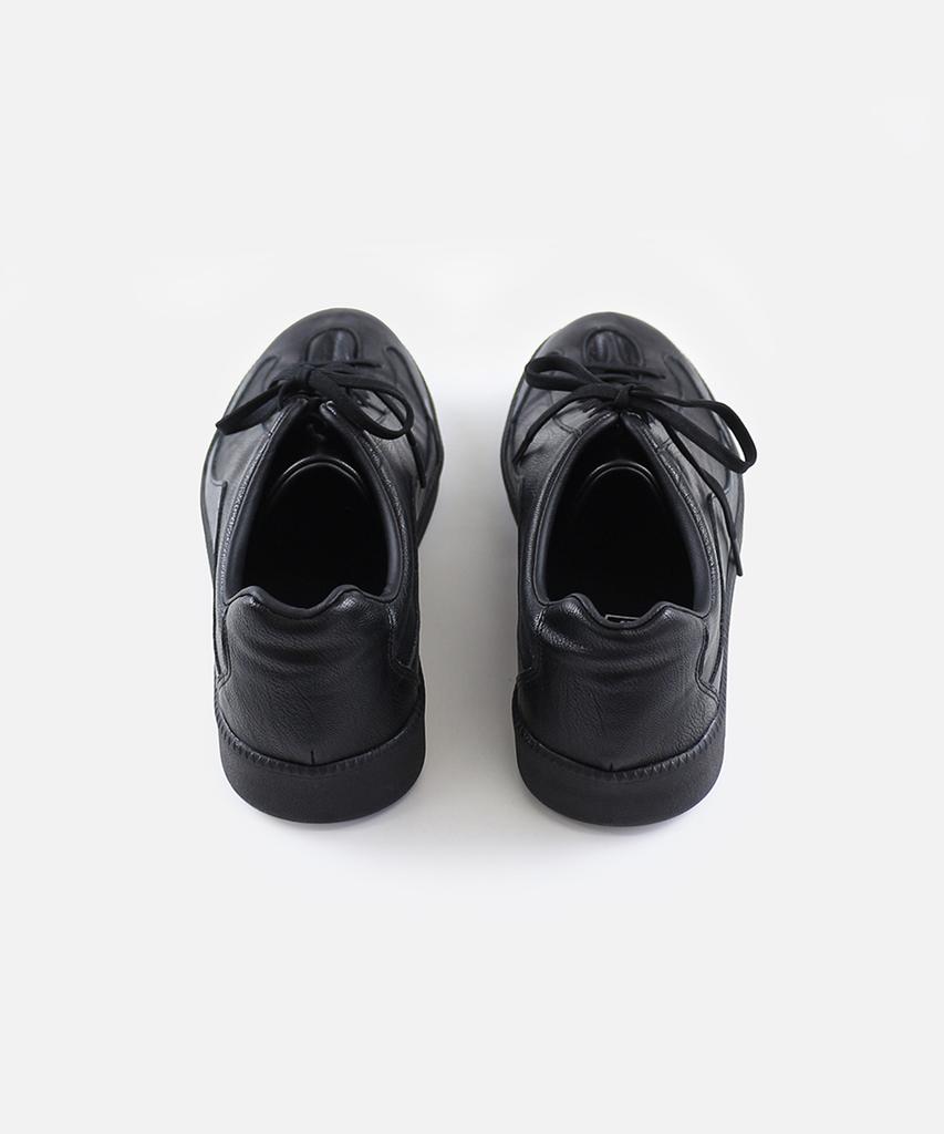 Okeyplace All-Black Vintage Leather Wrinkled German Army Sneakers (Okpl-30Sn103)
