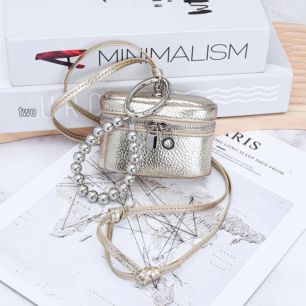 Top Grain Cowhide Bag Charm: Compact Coin Purse & Earphone Holder with Lanyard