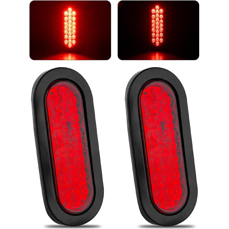 6" Red Oval 24 Led Trailer Tail Lights Waterproof Sealed 6 Inch Stop/Turn/Tail Light Boat Trailer Lights [DOT Certified], Include Grommets 3-Prong