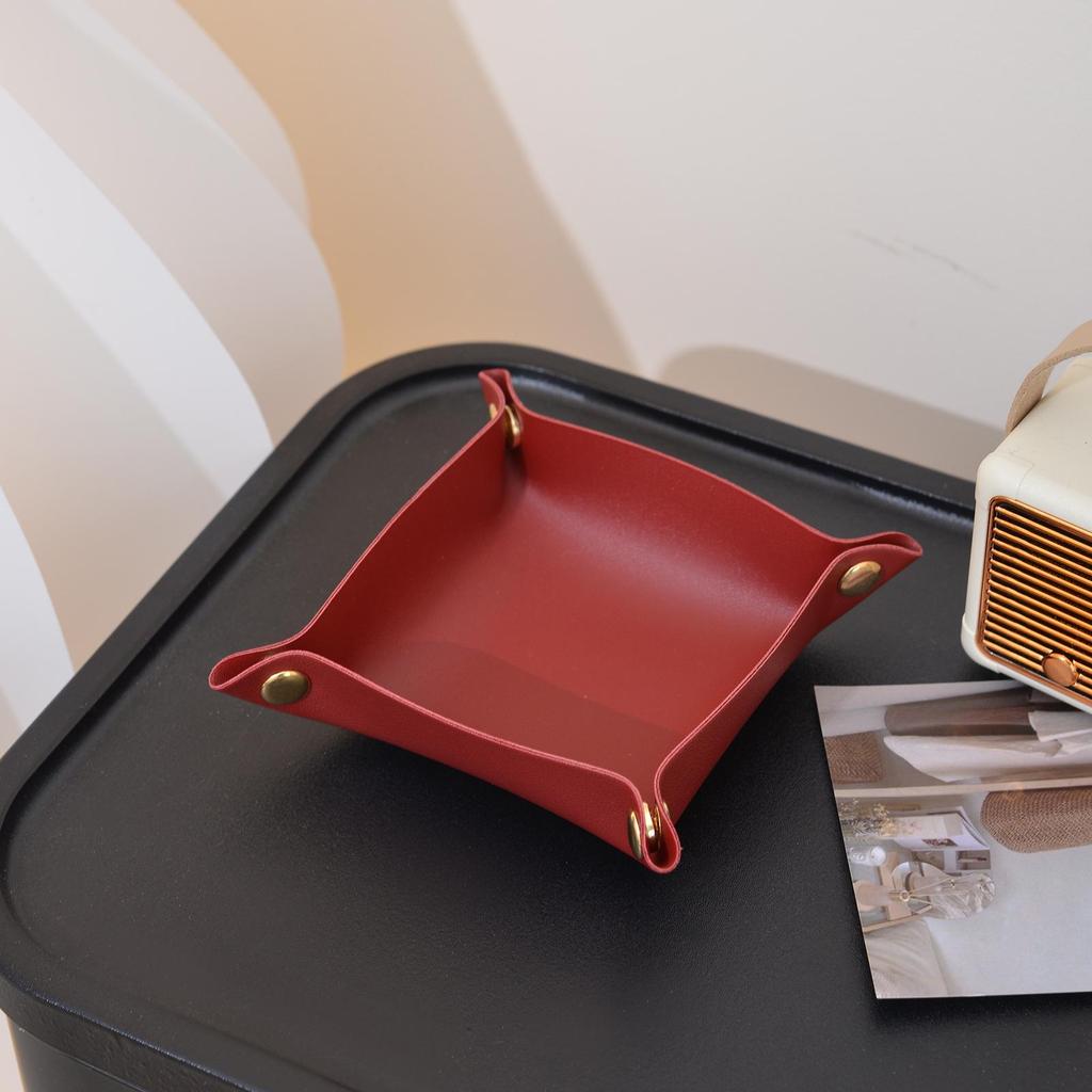 Leather Desktop Organizer Tray for Jewelry, Cosmetics, and Snacks