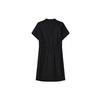 Fila Solid Color Logo Waist-Defined A-Line Loose Versatile Woven Short Sleeve Dress Women Dresses Black F11W238302F-BK