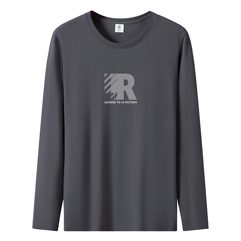 Big R Pattern Mens Long Sleeved Tee Shirt Pure Cotton S-5XL Man Casual Pullovers