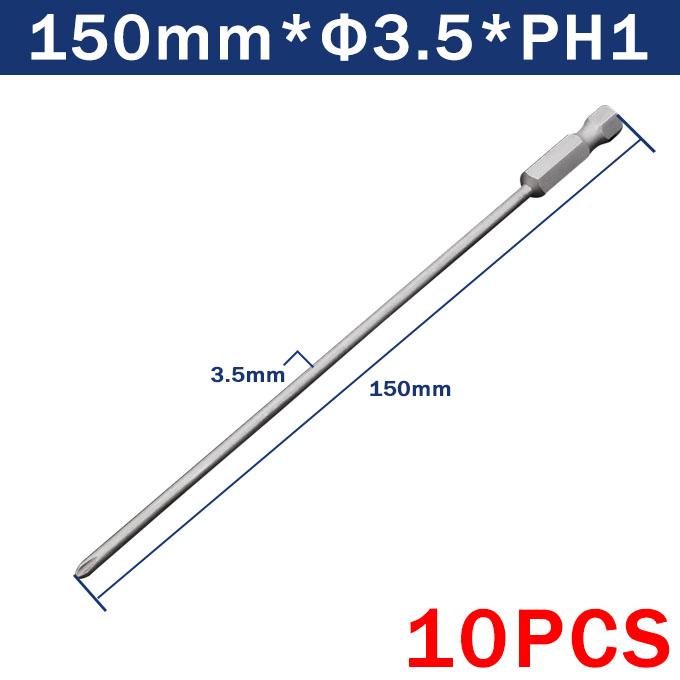 10Pcs Cross Screwdriver Bit 1/4'' Hex Shank Phillips Head Wind Drill 150mm Wrench Magnetic Socket Tool PH1 PH2 4.0 4.5 5.0 6.0