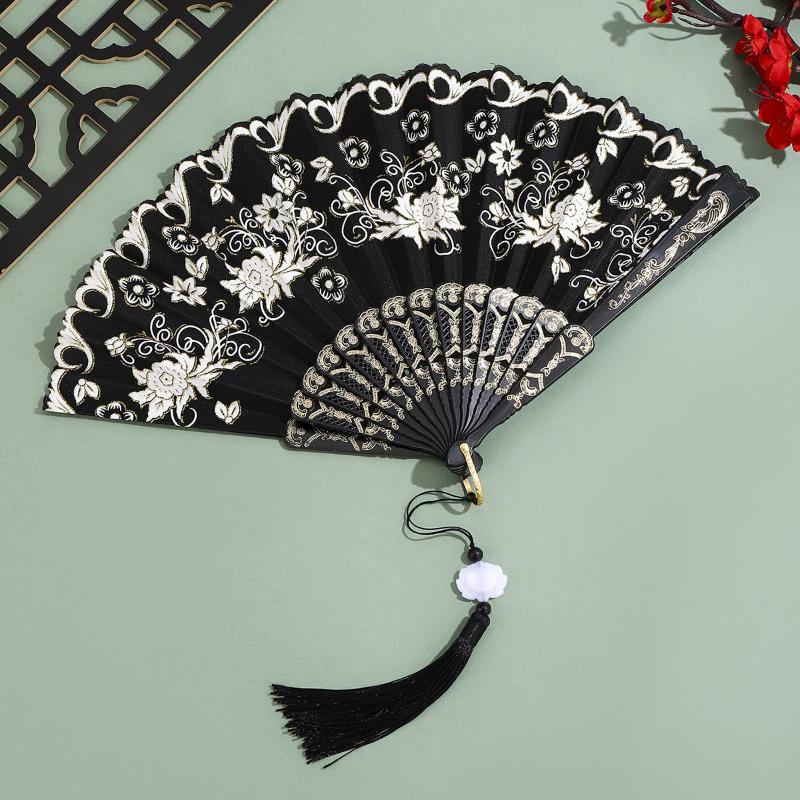 Vintage Folding Fan Chinese Style Dance Performance Hand Fans Gold Powder Plastic Fan Art Craft Gift Home Decor