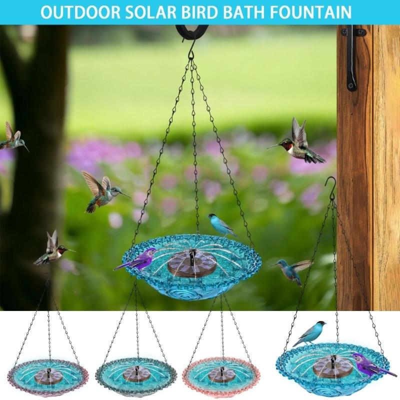 Hanging Outdoor Bird Bath Fountain Solar Powered Fountain Attracts Birds Squirrels  Large Capacity Garden Feeder