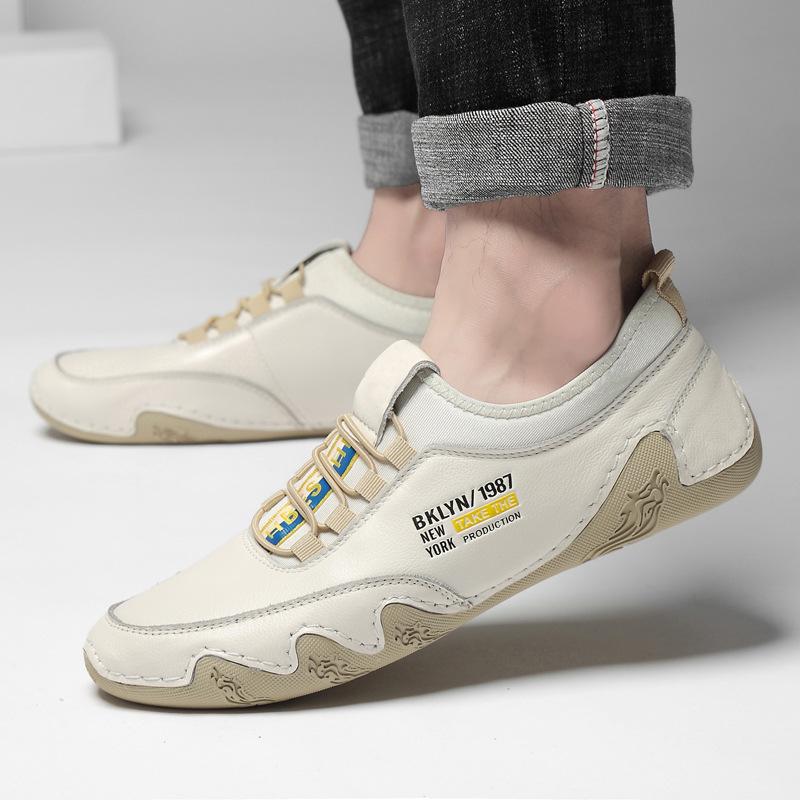 Spring and Autumn New Men's Shoes Genuine Leather Top Layer Calf Leather Shoes Soft Leather White Shoes Board Shoes Casual Breathable Summer Shoes