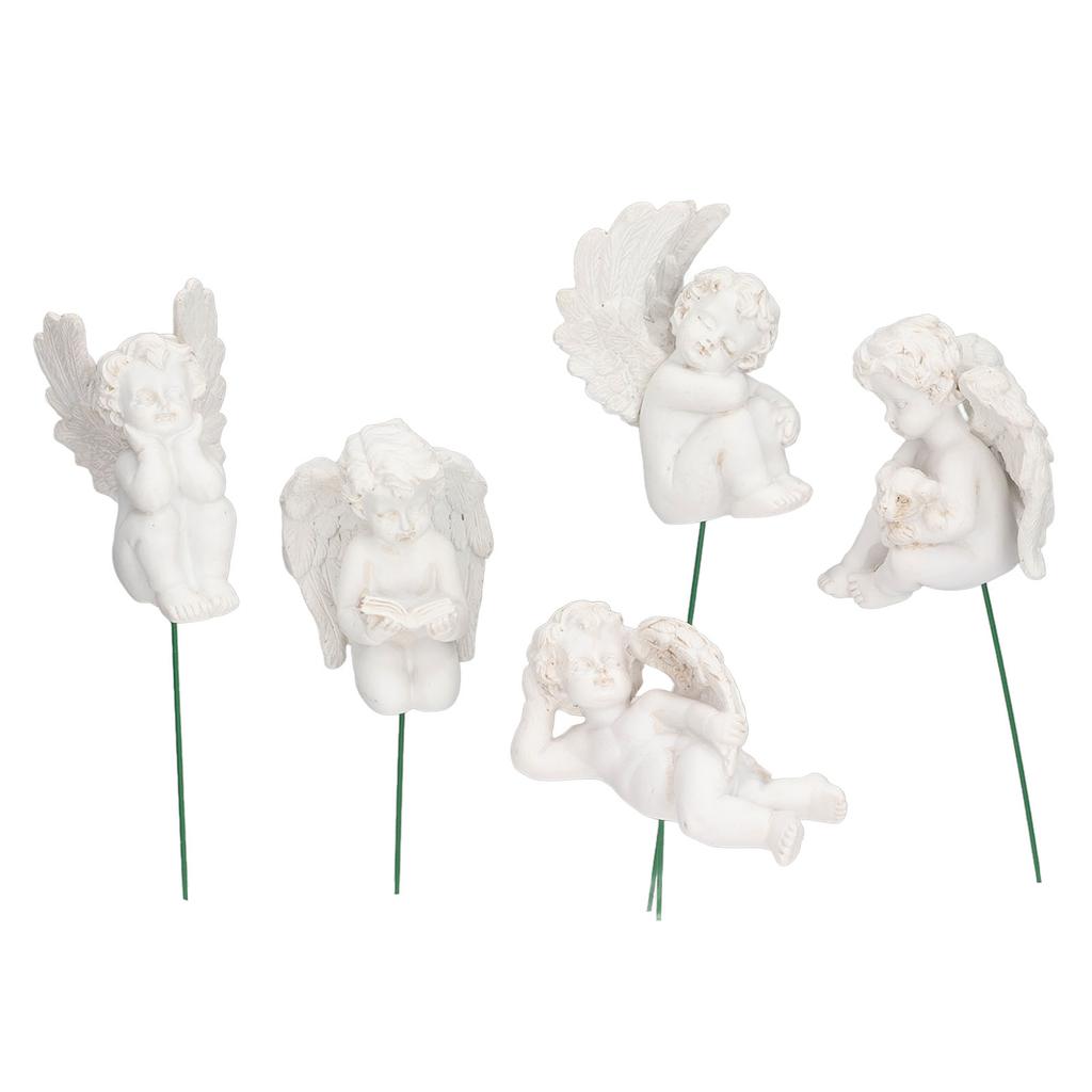 5Pcs Cupid Figurine On Stick Durable Resin Miniature Size Widely Used White Angel Figurine for Garden Backyard Ground