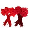 Long Velvet Gloves with Organza Ruffle Cuff, Elbow-Length Formal Gloves for Wedding/Party/Ball