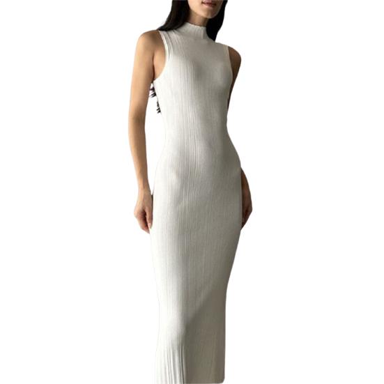Vestido Maxi de Verano para Mujer Cuello Alto Sin Mangas Tejido Fuera del Hombro Vestido Largo Fiesta Club Vestido Ajustado