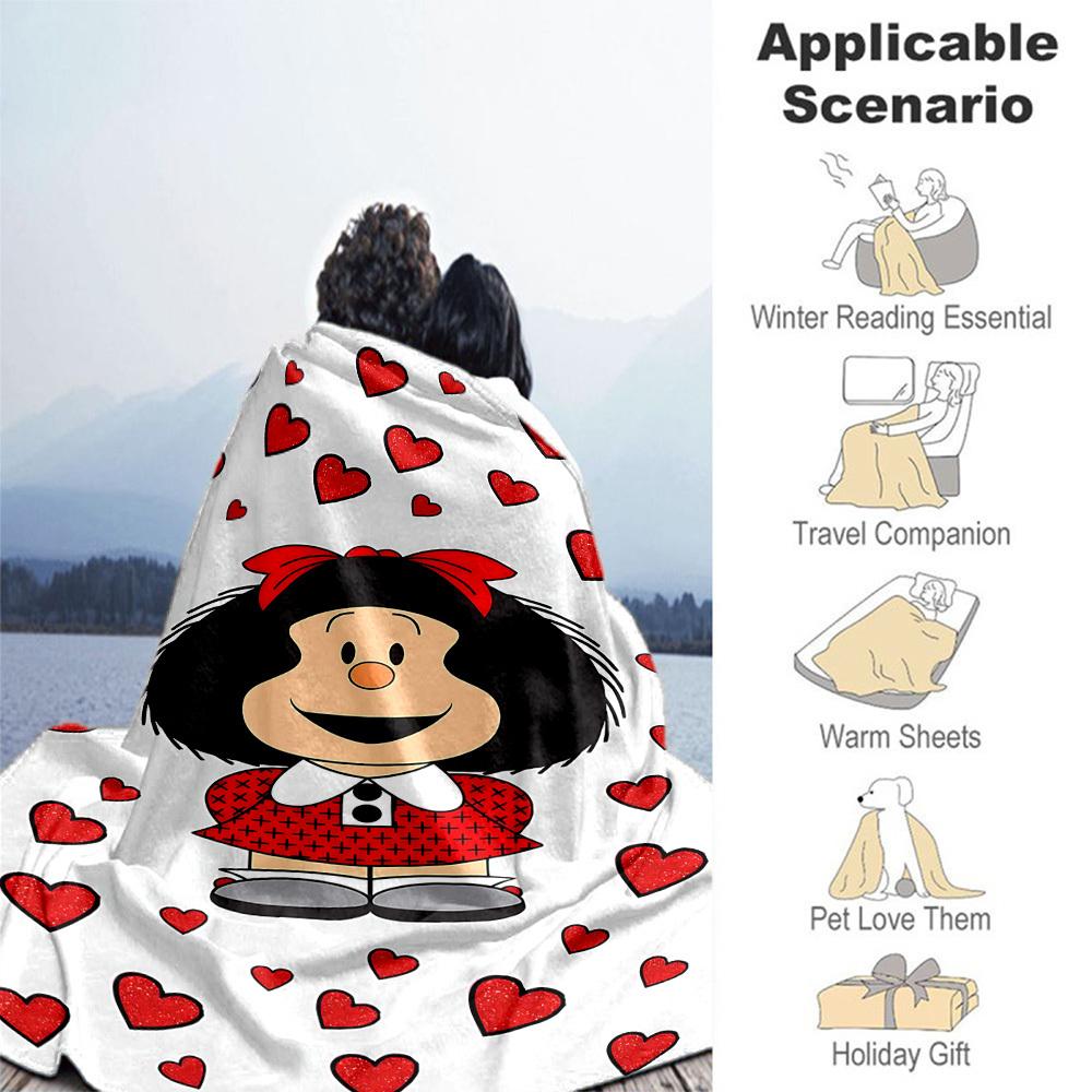 1PC Mafalda Hearts Outdoor Blanket Lightweight Flannel, Soft & Warm, All-Season Use for Sofa, Outdoor, Camping, Living Room, Office30