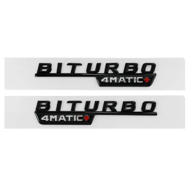 BRI4 2Pcs Biturbo 4matic Logo Letters Car Fender Emblem Badge Sticker For Mercedes Benz C43 E43 GLE43 GLC43 AMG W205 W213 Accessories