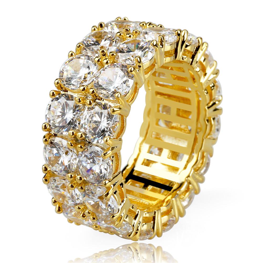 

Trendy Electroplated Double-Row Zircon Ring: Versatile European & American Hip-Hop Couple Jewelry Size 10 золотой
