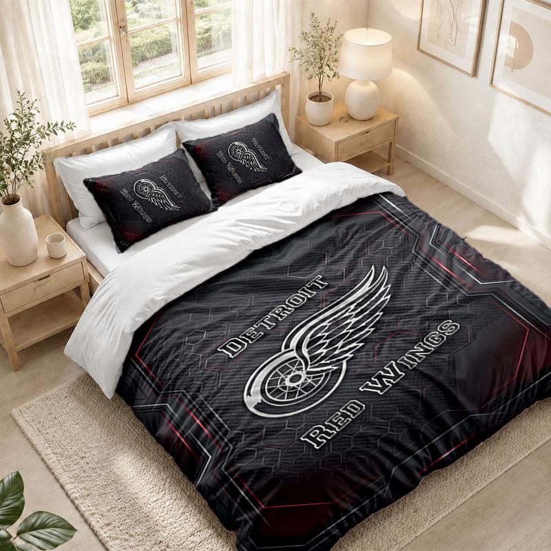 Bedding Set 1 Duvet Cover 2 Pillowcases Detroit Red Wings Print Bedroom Home Decoration
