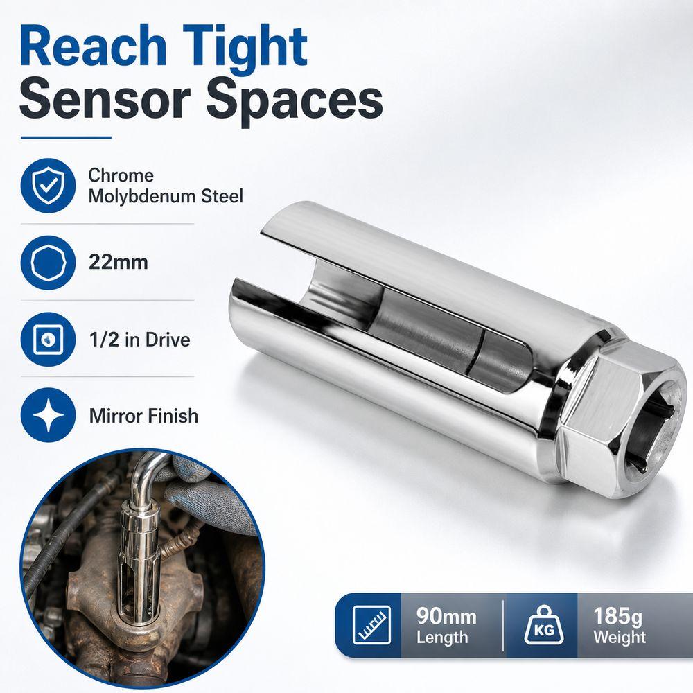 Mirror Finish Oxygen Sensor Wrench Extended Sensor Removal Socket Vehicle Maintenance