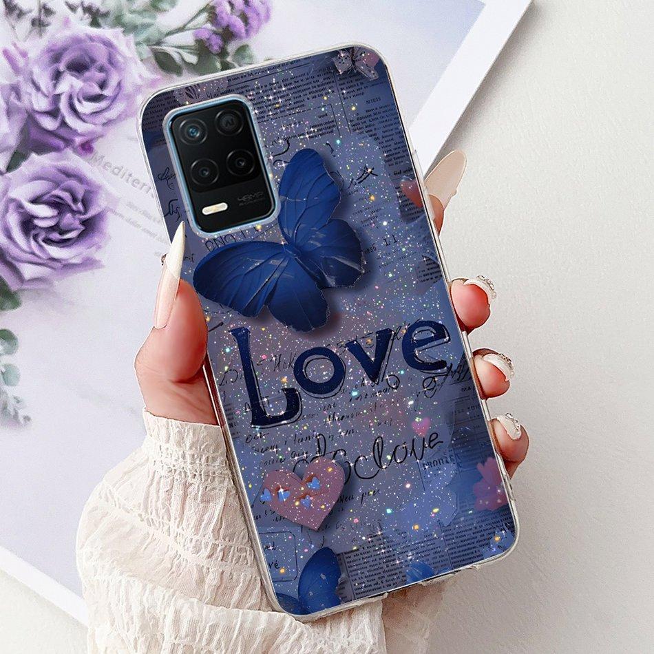 Pro telefon Realme 8 5G RMX3241 Pouzdro na telefon Realme8 5G Elegantní Květinový Potisk Kočky Měkký Silikon Průhledné TPU Pouzdra