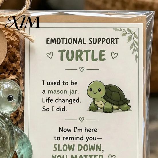 Emotional Support Animal Glass Gift, Cute Recycled Pocket Hug Turtle/Bird/Frog Gift Keepsake with Encouragement Card, Comfort for Friends, Coworkers,
