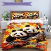 3PC Custom Name Autumn Panda Pair Bedding Set Duvet Cover Closure Includes 1 Duvet Cover & 2 Pillowcases for Bedroom