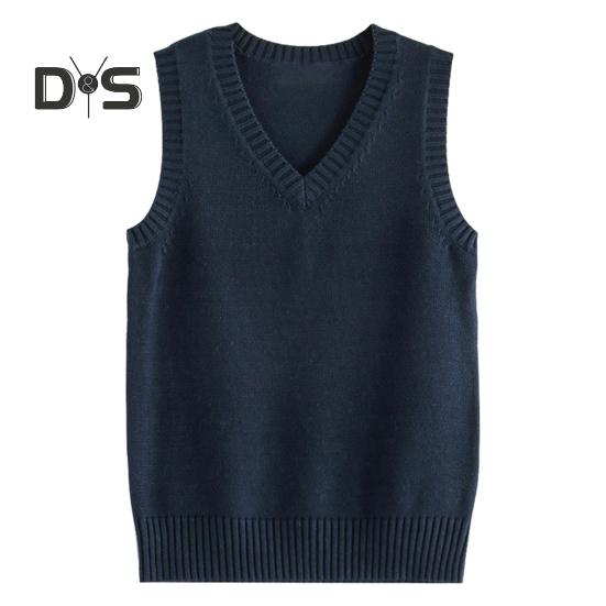 Dámská pletací vesta s výstřihem do V bez rukávů Žebrovaný lem Jednobarevné vestové topy podzimní zima úplety volného střihu