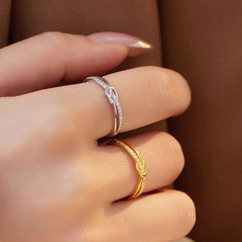 Women's Knot Bow Drill Ring: Elegant, Versatile, Openwork Design, Cross Temperament, Exquisite Luxury. Perfect for Index Finger.