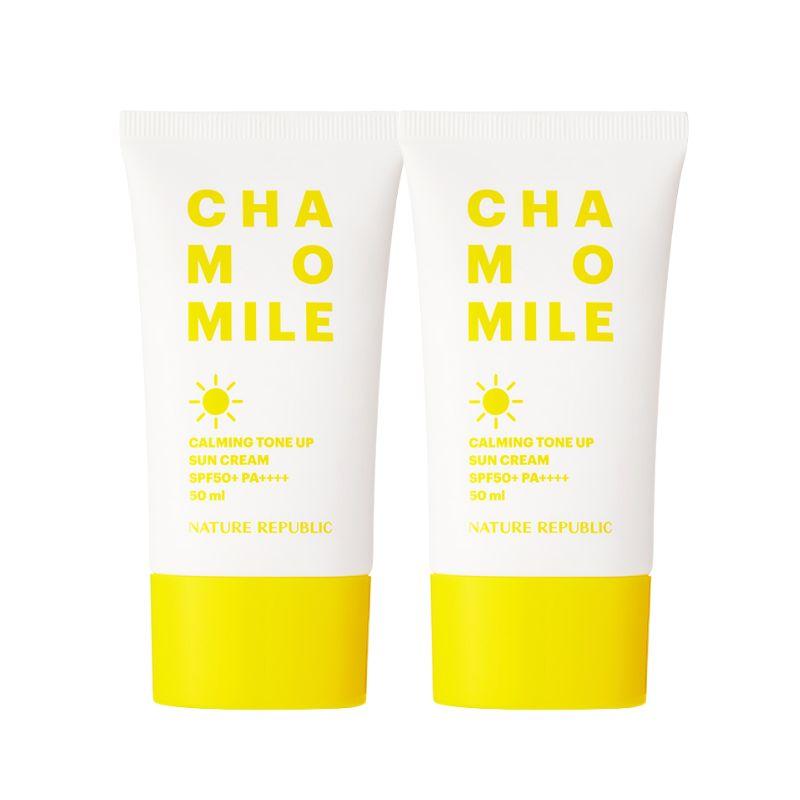 Nature Republic Chamomile Calming Tone-Up Sun Cream SPF50+ PA++++ 1+1 Set – UV Protection Face Sunscreen