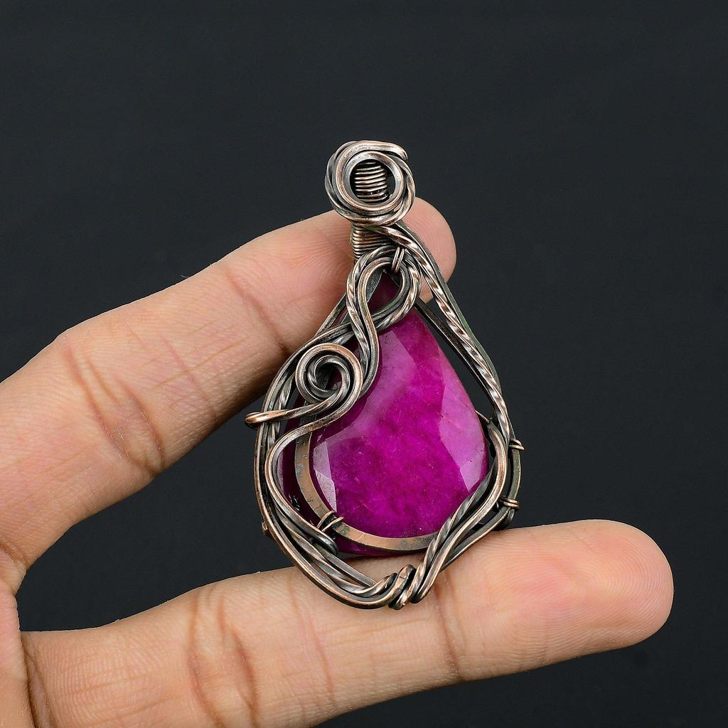 Ruby Pendant Gemstone Jewelry, 999 Copper Wire Wrapped Handmade Pendant, Latest Design Jewelry