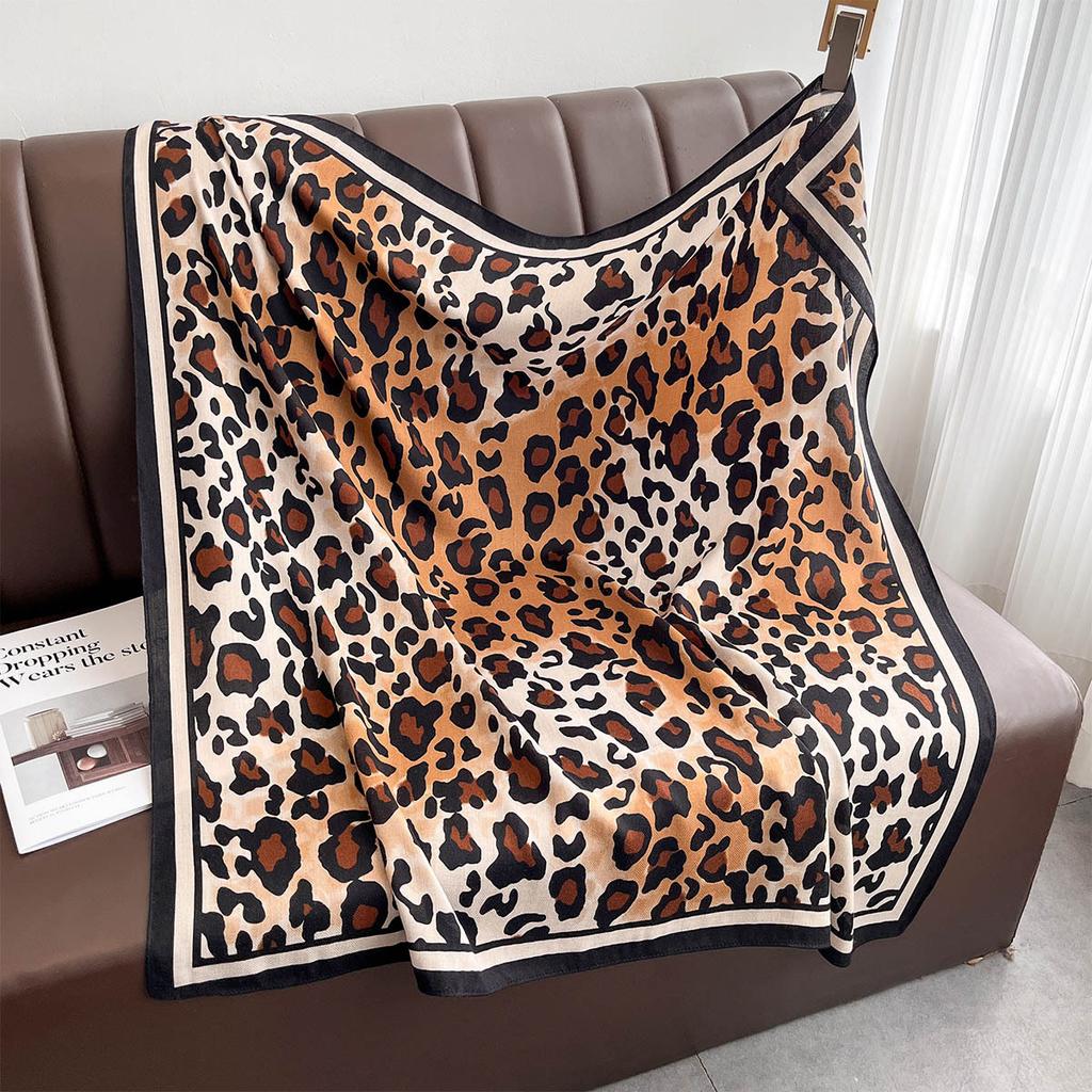 Luxury 90*90Cm Square Scarf For Women Elegant Ladies Hijab Leopard Neckerchief Soft Stain Imitation Silk Scarves Length Shawl
