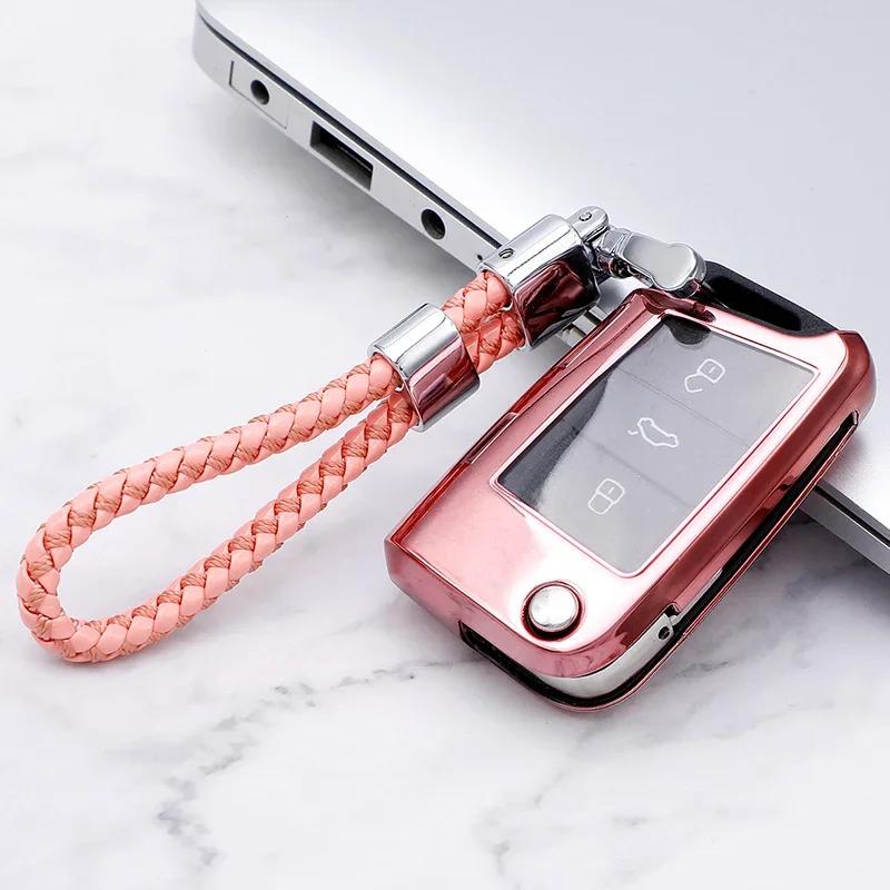 Tpu Car Key Cover for VW Golf 4 5 6 7 GTI MK7 MK6 MK5 Passat 3C T5 Polo 6R Tiguan 2019 Key Protection Case Ring Chain Styling