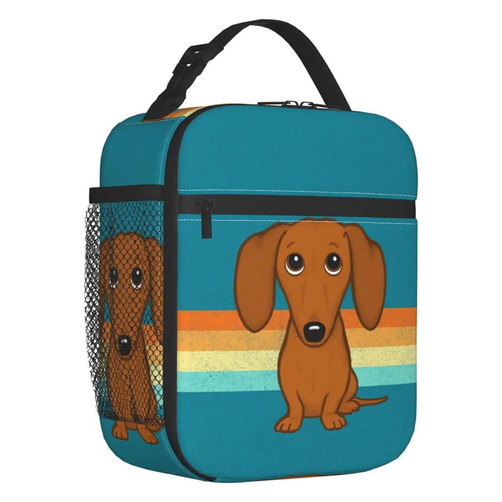 Long Hair Dachshund Sausage Dog Print Thermal Insulated Lunch Bags Pet Wiener Portable Lunch Container School Storage Food Box