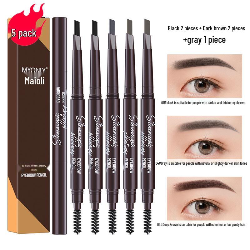 Maiouli 3D Smudge-Proof Multi-Effect Eyebrow Pencil - Beginner-Friendly Double-Ended Triangle Shape.