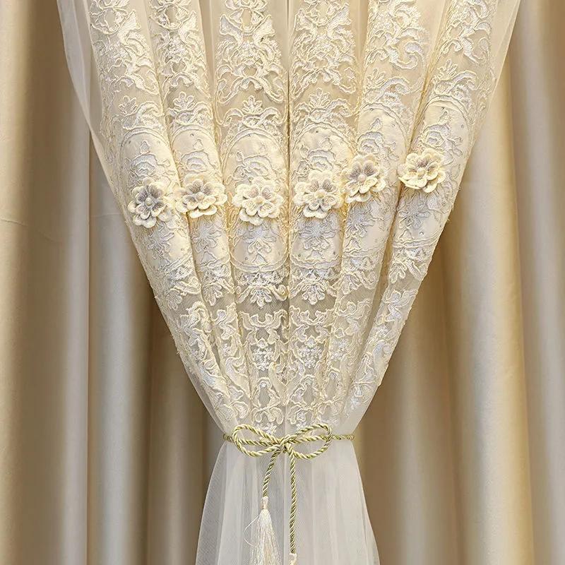 Cortinas Blackout Cortinas Europeias de Camada Dupla Fio Sala de Estar Quarto Blackout Luxo Bordado em Relevo Varão de Cortina