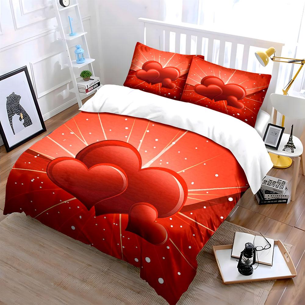 Romantic Heart Decor Set Soft Comfortable Duvet Cover Bedding Set Included 1*Duvet Cover & 2*Pillowcases, Gift