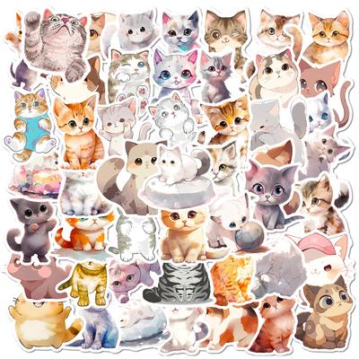 50 Light Color Watercolor Cat Stickers New Cartoon Ink Cat Cute Cute Pet Stickers Laptop Stickers