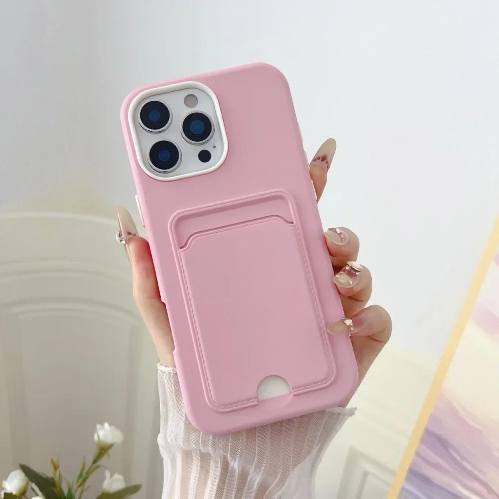 2 in 1 Candy Color Phone Case For iPhone 16e 16 Pro Max 15 14 Plus 13 12 11 with Card Holder Protective Cover