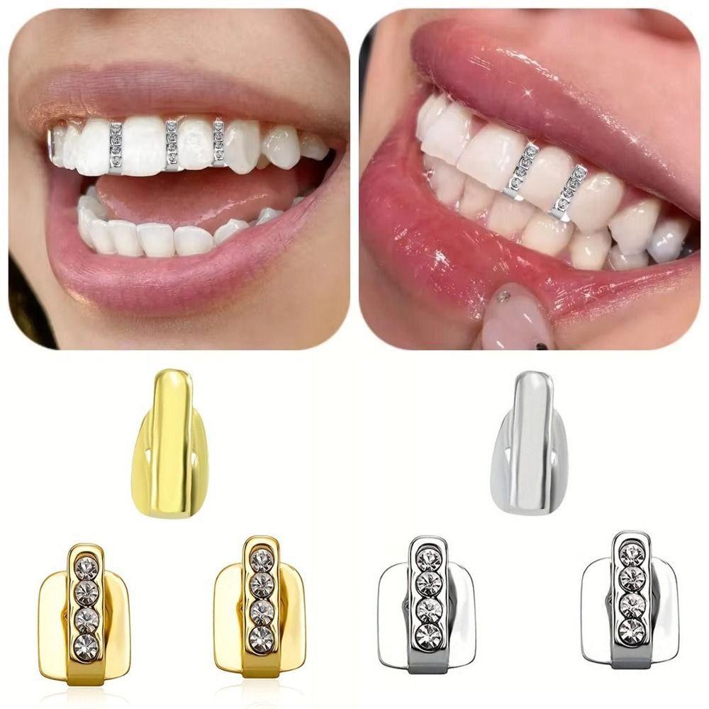 3Pcs New Hollow Hip Hop Tooth Grillz Shiny Zircon Rhinestone Dental Grillz Teeth Caps Women Men