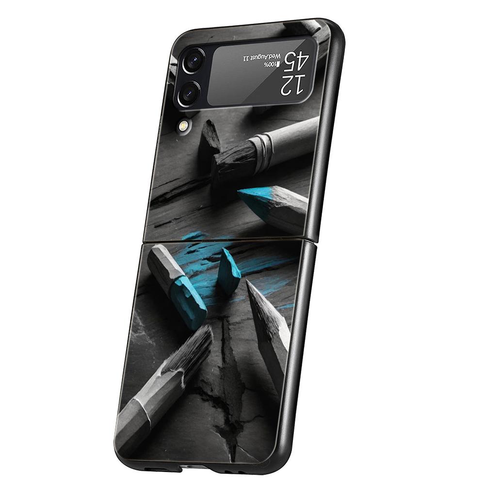 

Cartoon Pen Hard PC Phone Case For Samsung Galaxy Z Flip 7 6 5 4 Black Cover For Galaxy Z Flip 3 Foldable Capas Fundas Coque Bag Z Flip 4