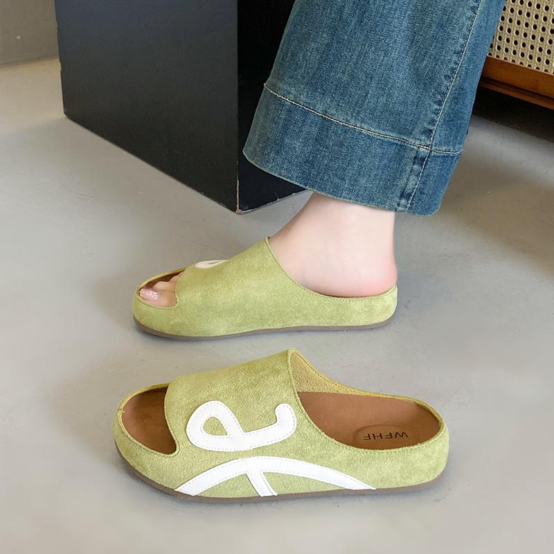 Fashion 2025 Spring and Summer New Women's Open-toe Slippers Slip-on Lazy Slippers Retro Platform Flip-flops