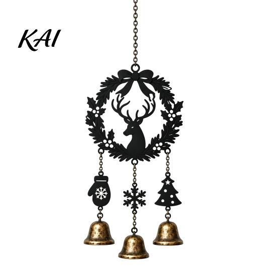 Creative Holiday Soft Furnishings Christmas Wind Chime with Metal Bells, Vintage Santa/Snowman/Deer/Bell/Wreath Iron Durable Festival Gifts